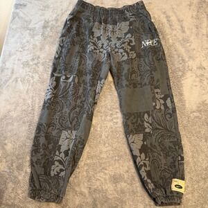 Nike Men's Jogger Sweatpants Black Gray Floral Print Elastic Waist Size L